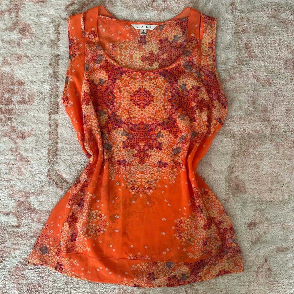 CAbi Floral Orange Sleeveless Top